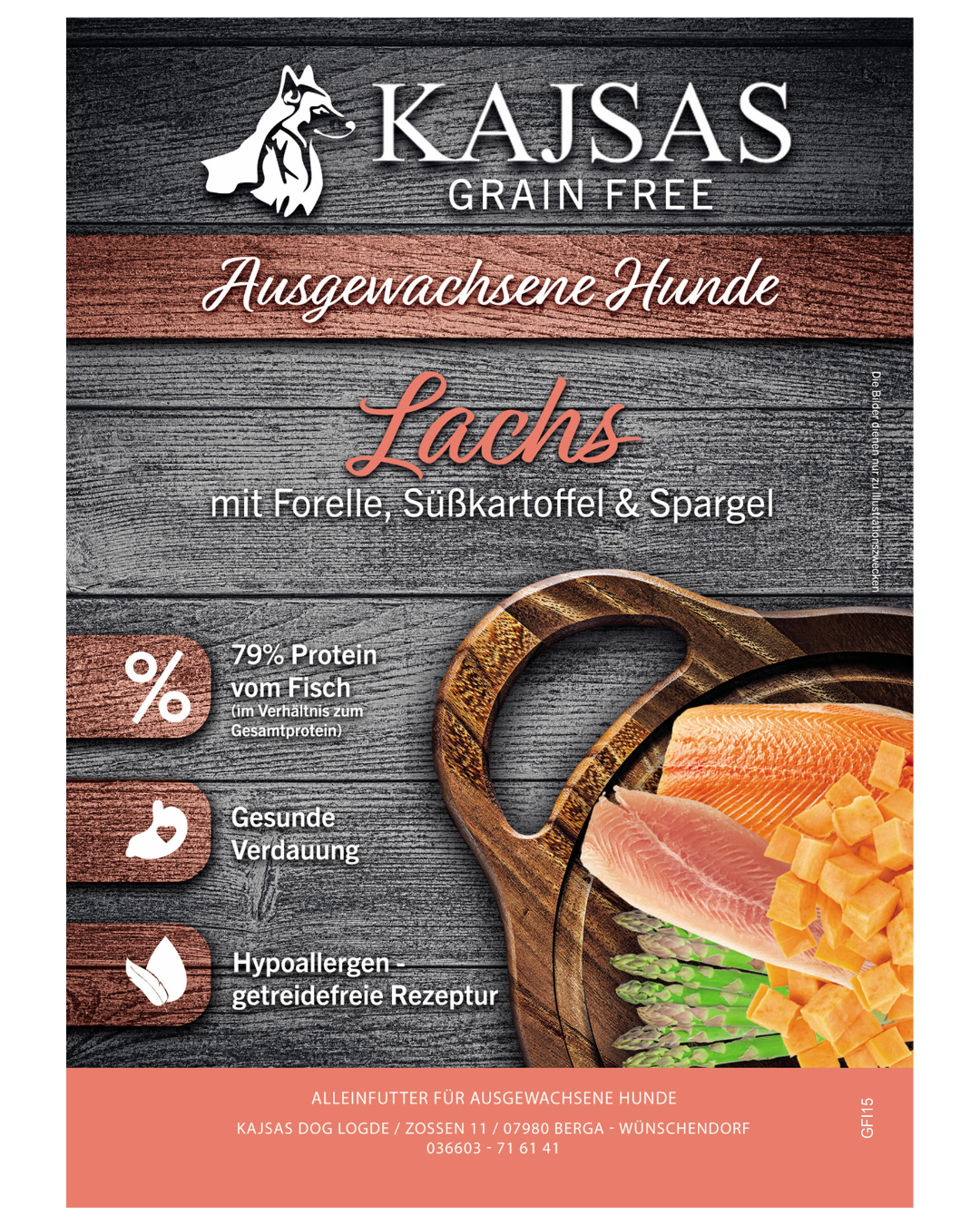 Lachs mit Forelle, Süßkartoffel & Spargel – Grain Free für ausgewachsene Hunde