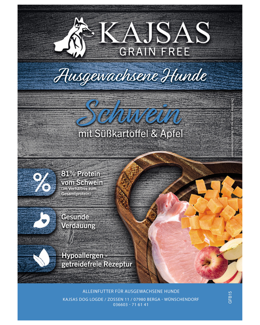 Schwein mit Süßkartoffeln und Apfel - Grain free für ausgewachsene Hunde