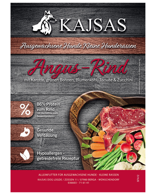 Angus-Rind mit Karotte, grünen Bohnen, Blumenkohl, Tomate & Zucchini – Superfood 65 für ausgewachsene, kleine Rassen