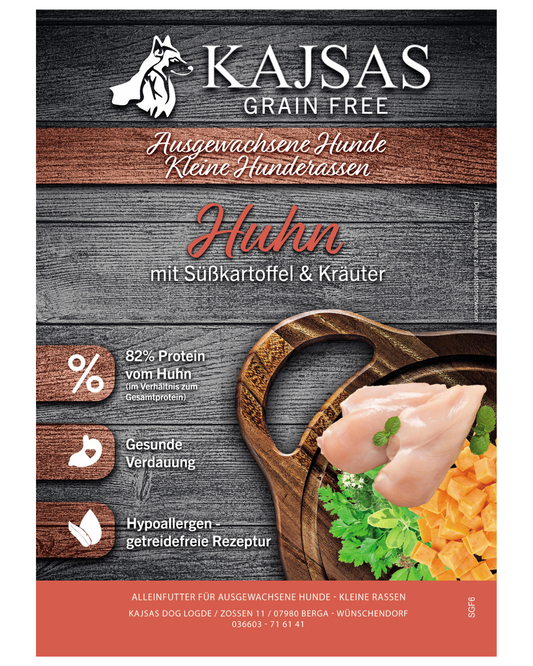 Huhn mit Süßkartoffel & Kräutern – Grain Free für ausgewachsene, kleine Rassen