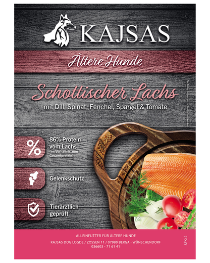 Schottischer Lachs mit Dill, Spinat, Fenchel, Spargel und Tomate - Superfood 65 für ältere Hunde