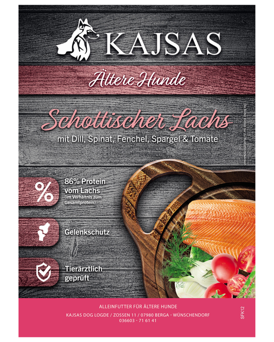 Schottischer Lachs mit Dill, Spinat, Fenchel, Spargel und Tomate - Superfood 65 für ältere Hunde
