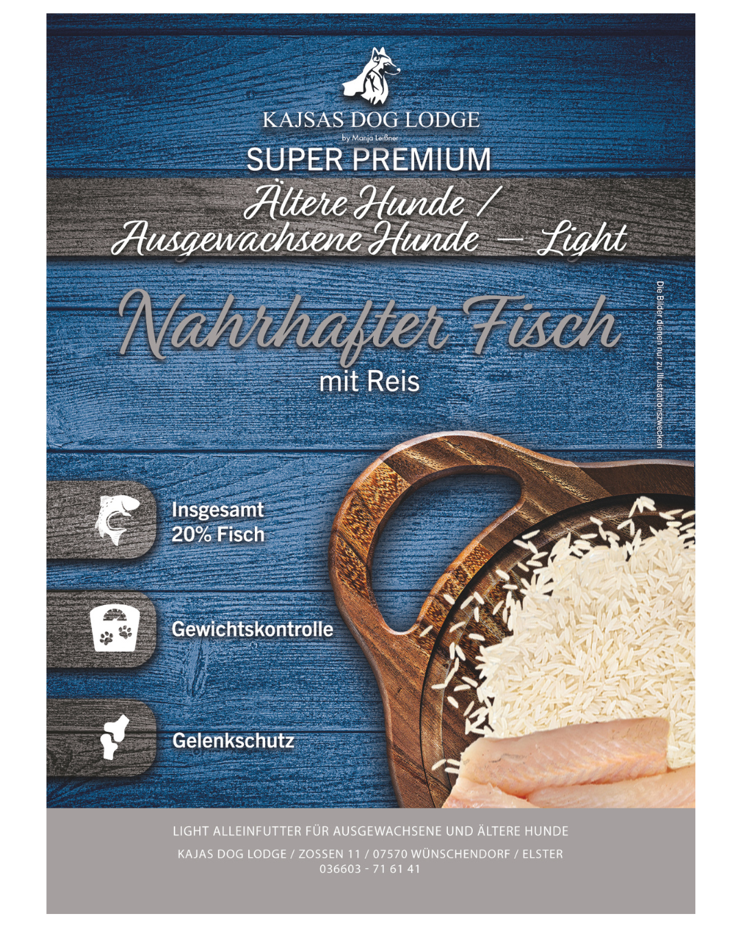 Nahrhafter Fisch mit Reis - Super Premium für Ältere Hunde / Ausgewachsene Hunde - Light